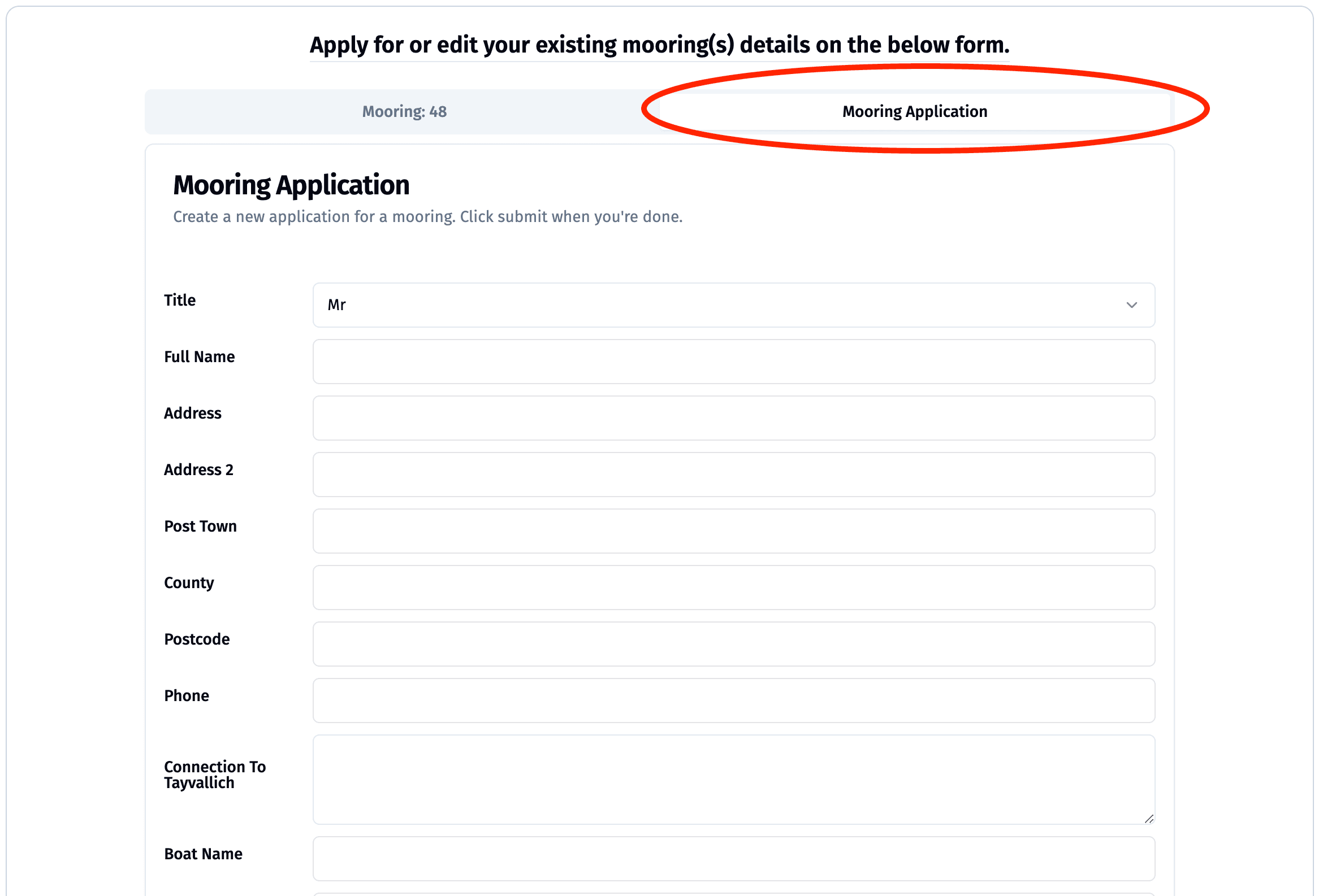 Screenshot for step 4: Fill in the application form