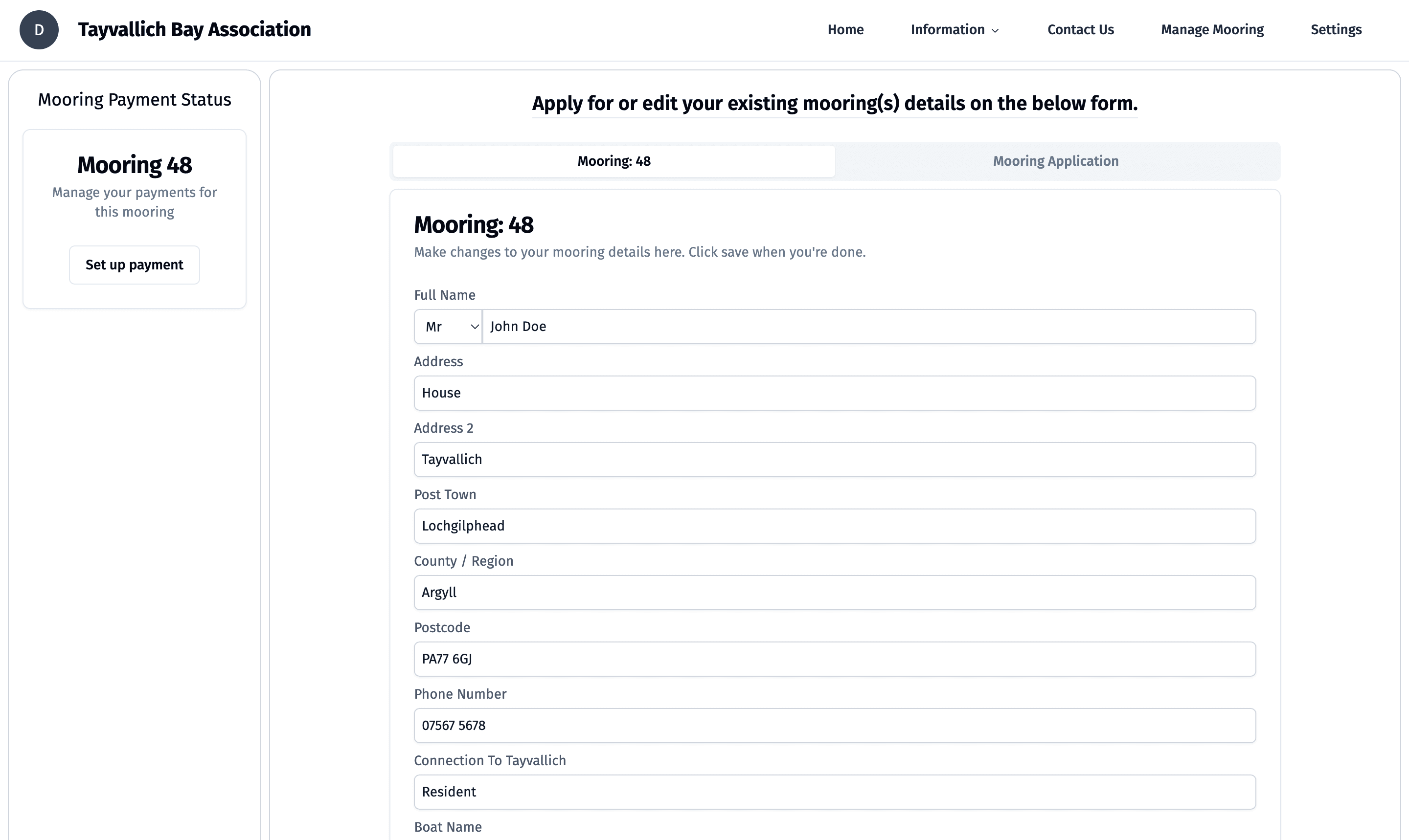 Screenshot for step 3: Check your mooring status