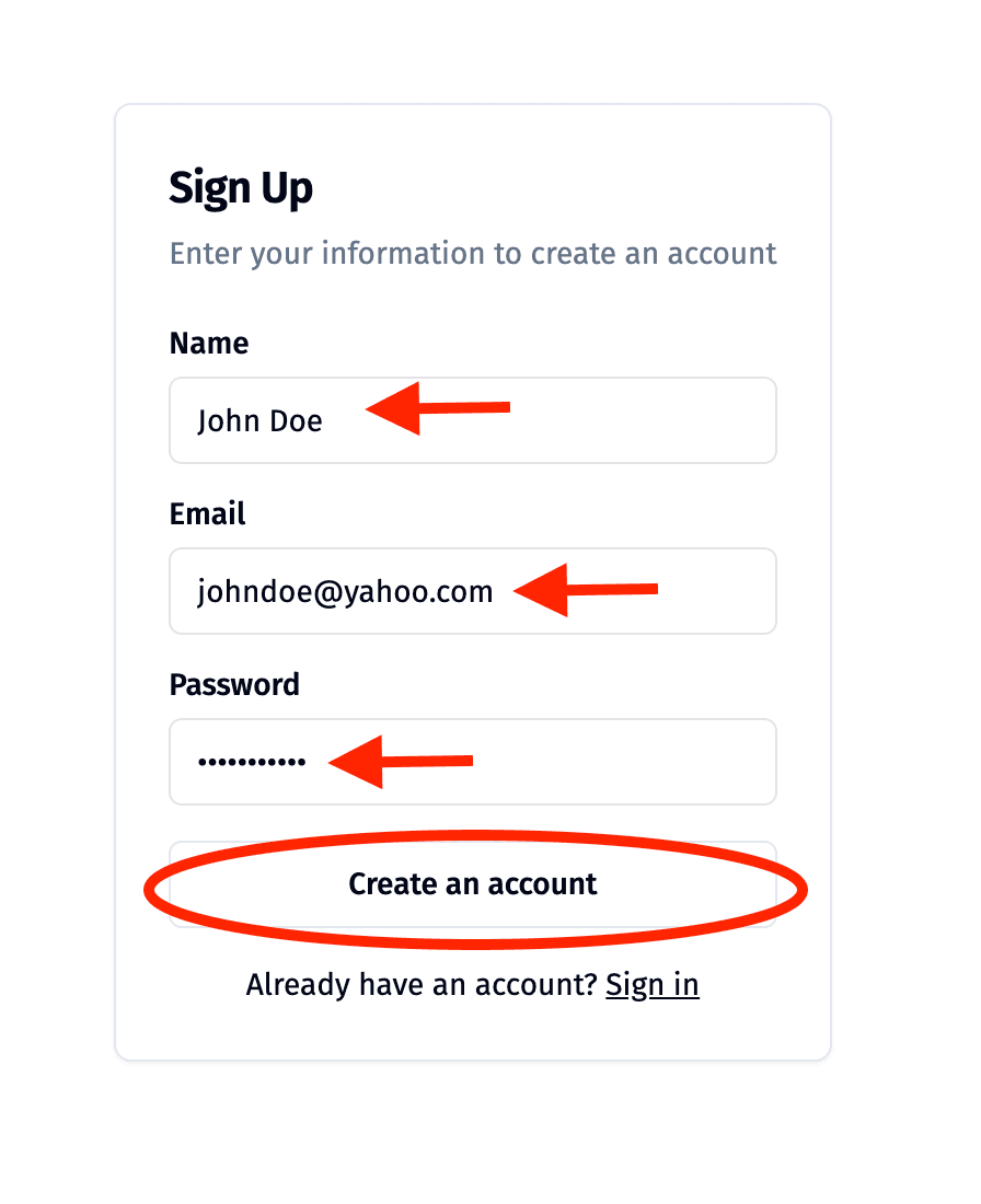 Screenshot for step 1: Create your account